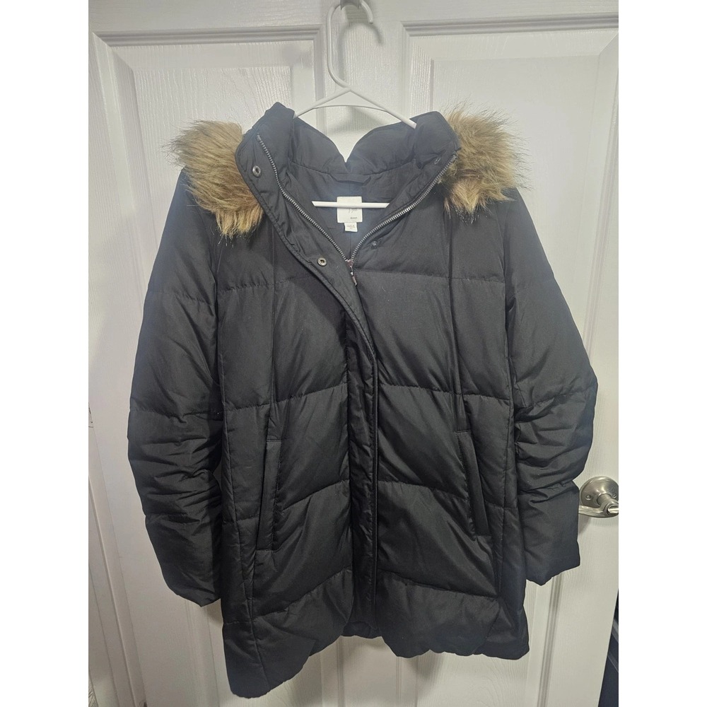 J. Jill Womens Down Parka Jacket Coat Black Quilted Full Zip Pockets S